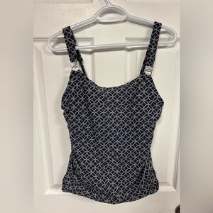 Krista Navy Blue & White Knot Pattern Tankini Top, Woman Swimsuit Size Large Top
